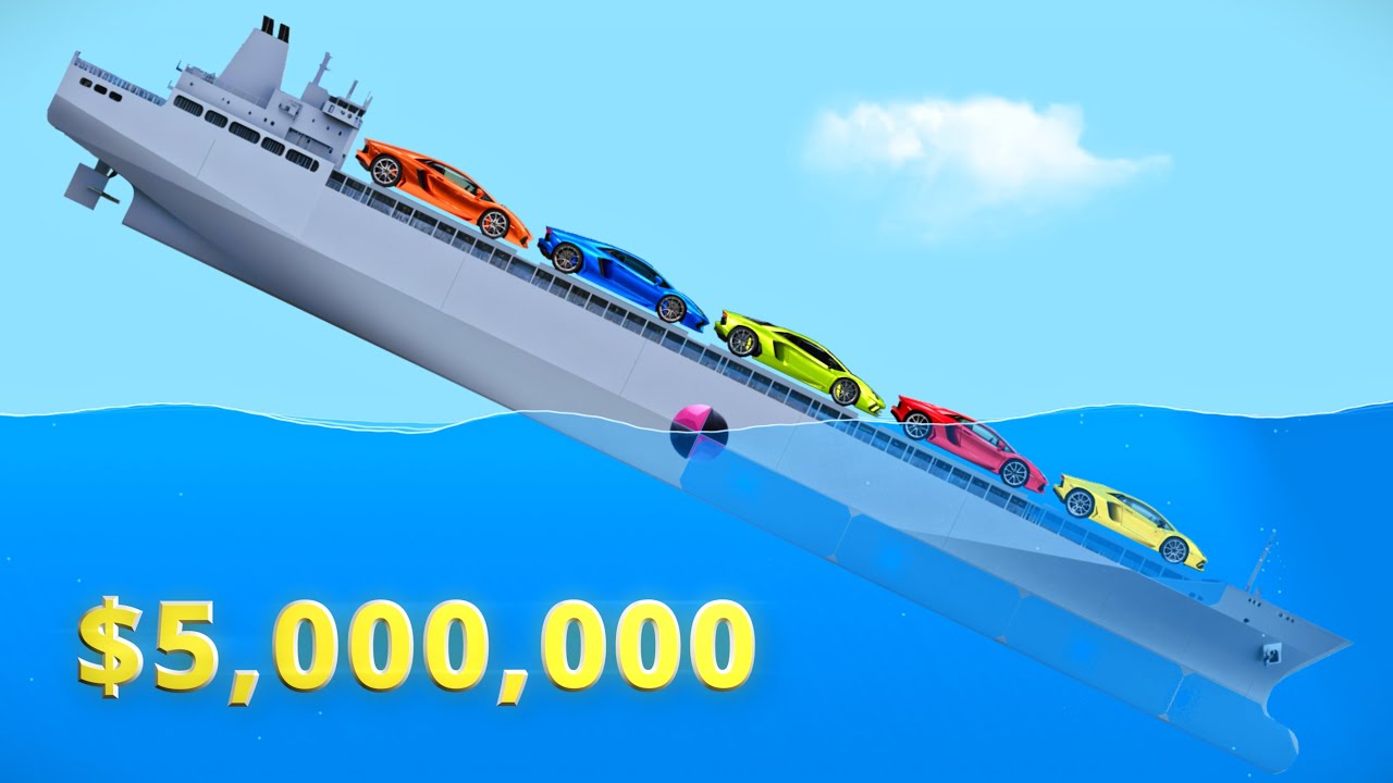$5,000,000 Lamborghini Cargo Ship Crash | Floating Sandbox Cargo Series