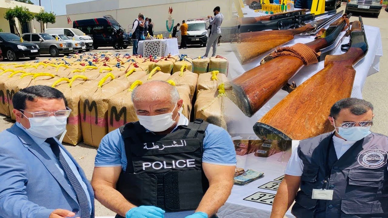 شاهدوا.. شرطة الناظور تعرض المحجوزات المضبوطة لدى شبكة دولية لتهريب المخدرات