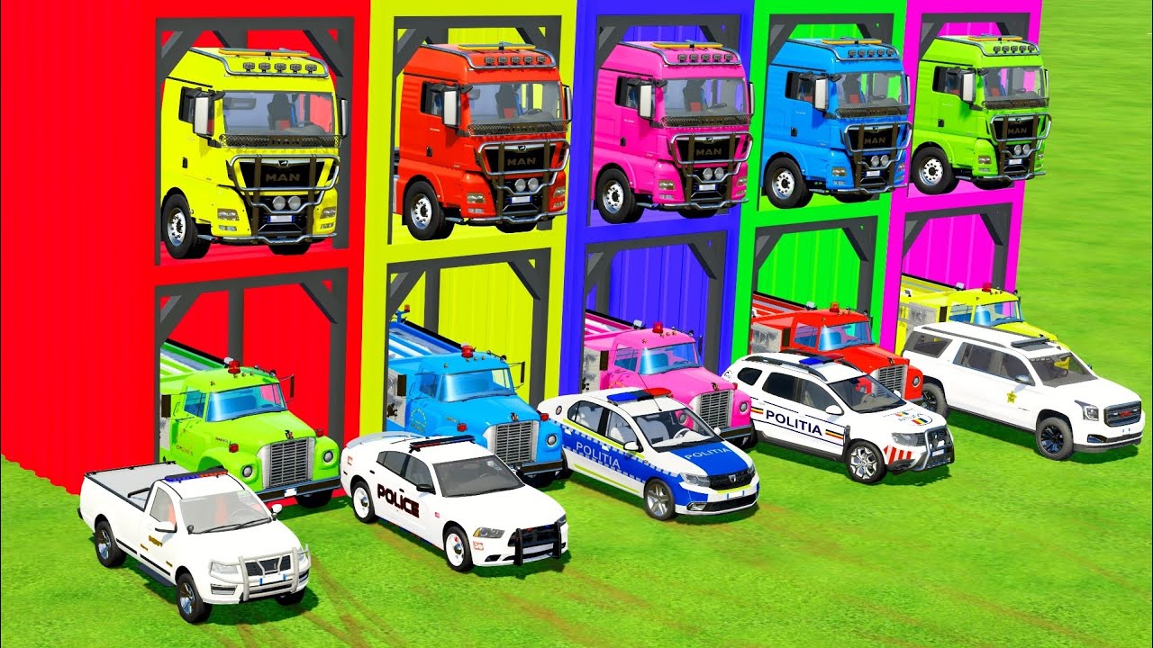 TRANSPORTING ALL POLICE CARS and AMBULANCE EMERGENCY VEHICLES WITH MERCEDES POLICE TRUCKS! FS22