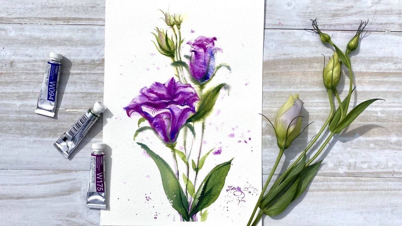 Watercolor Painting - Purple Lisianthus- My Online Class 101- Tutorial Step by Step