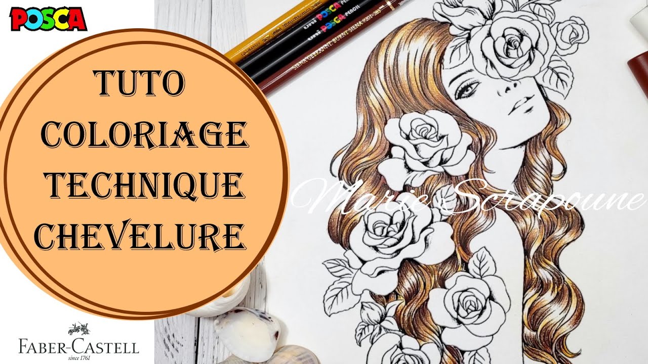 Tuto Technique Astuce COLORIAGE chevelure dégradé cheveux aux crayon de couleur posca et polychromos
