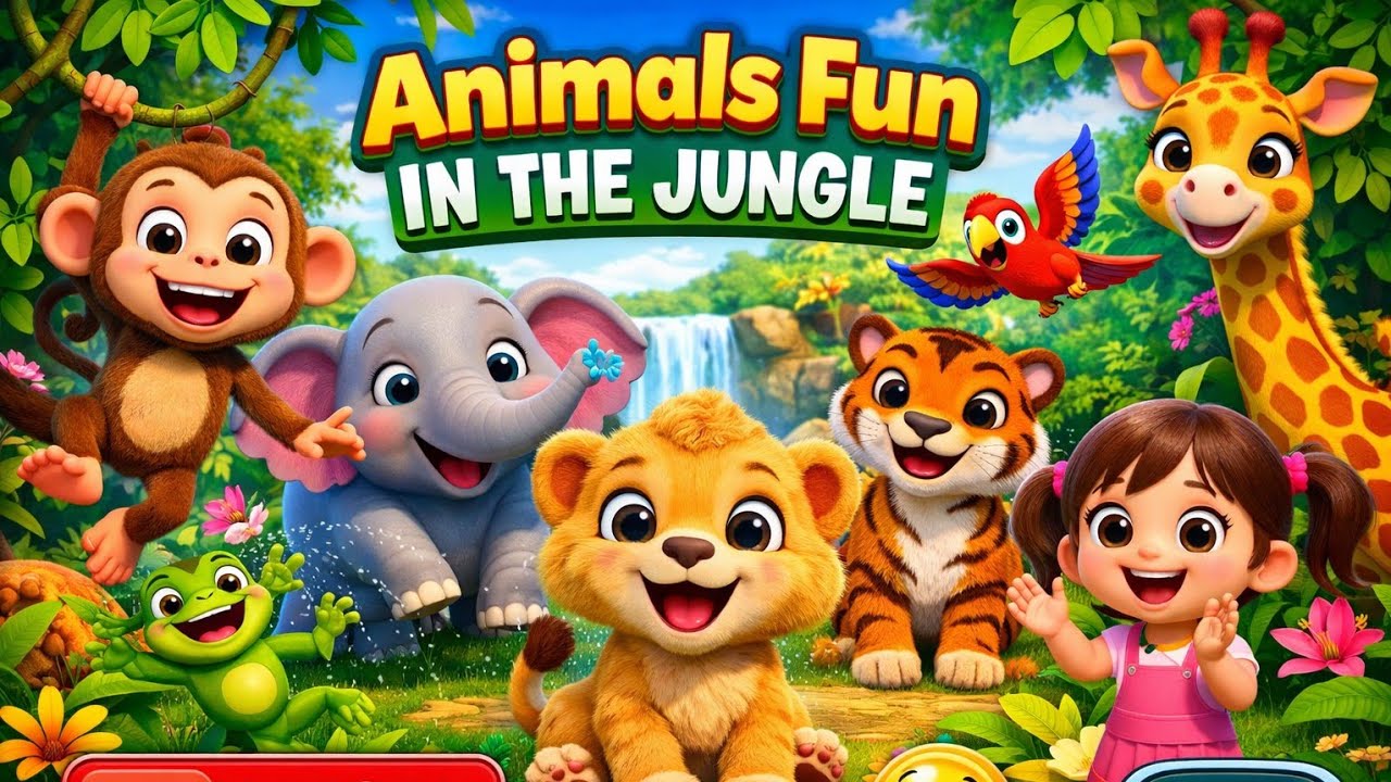 Animals Fun in the Jungle | Kids 3D Cartoon Song | Colorful Animals & Jungle Adventure