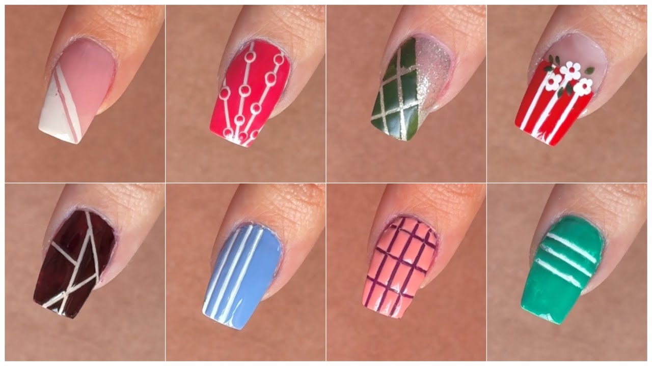 Easy striping tape nail art designs for beginners || Nail art at home 2025