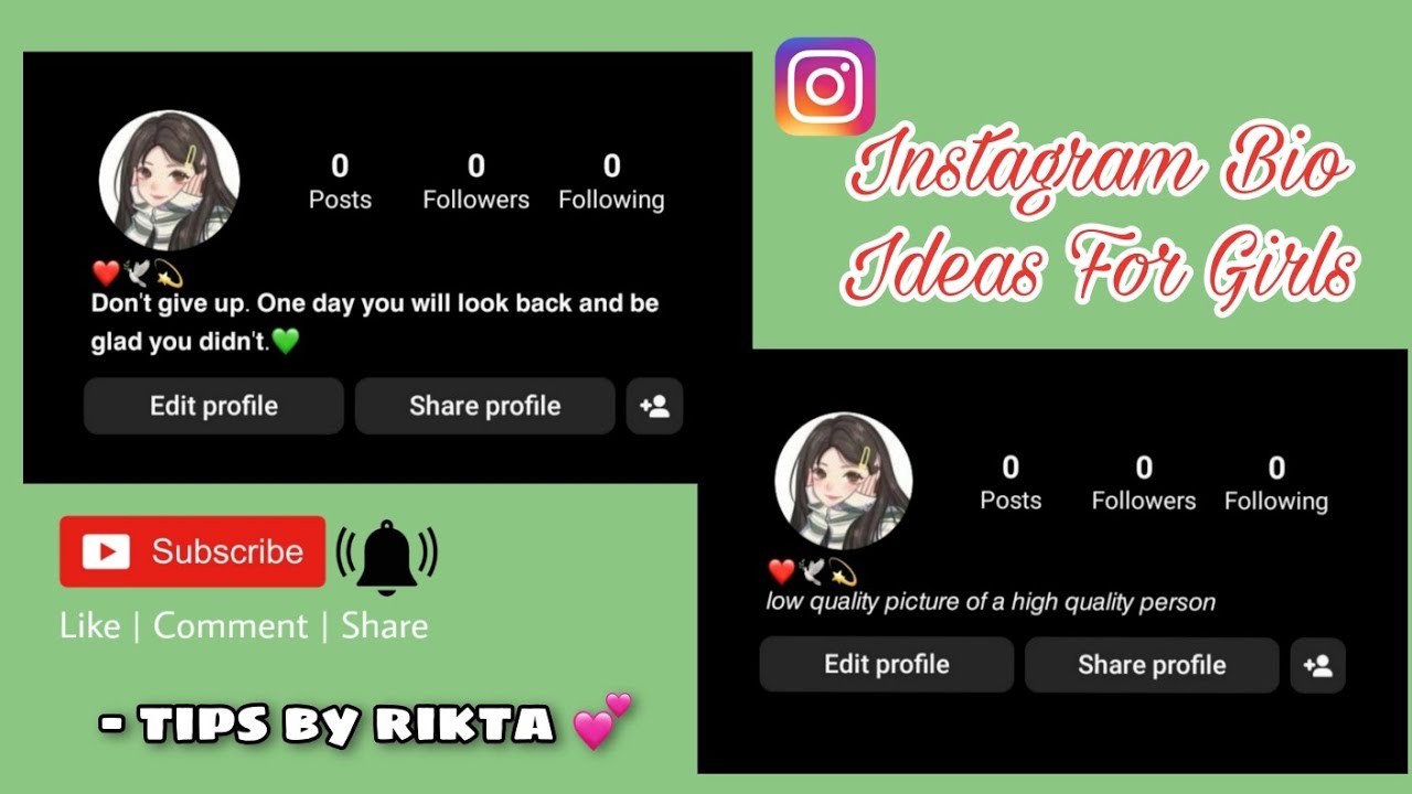Instagram bio ideas for girls 🌈 | Aesthetic bios | Bio ideas | Short, cute bios | Tips by rikta ❤️