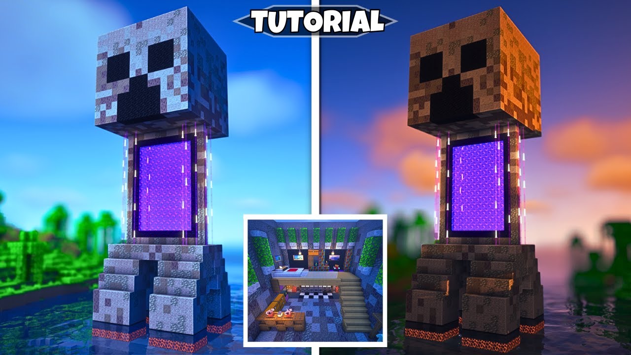 Minecraft: Creeper Nether Portal Base!🔥Statue House (Easy) 🏡23