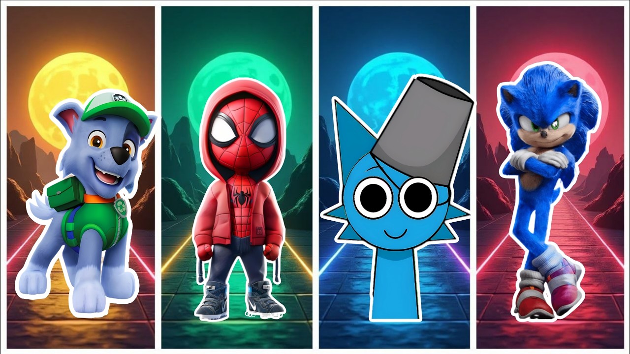 Spidey 🆚 Spurunki 🆚 Sonic 🆚 Paw Patrol in Tiles Hop EDM Rush🎶#55