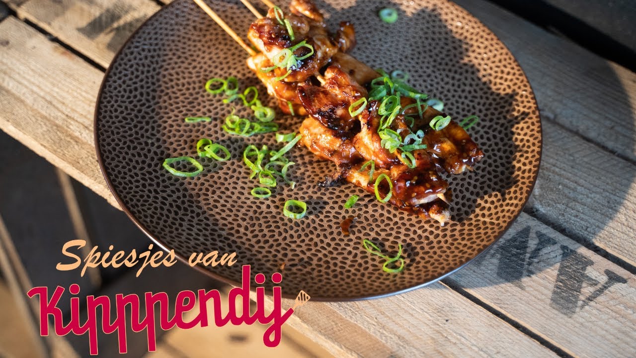 Gegrilde Spiesjes van Kippendij afgelakt met Teriyakisaus 🫙🤎