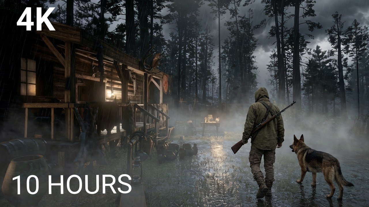 A Hunter's Lodge in a Cozy Rainstorm 🌲 10 Hours of Rain & Thunder Sounds for Deep Sleep & Relax