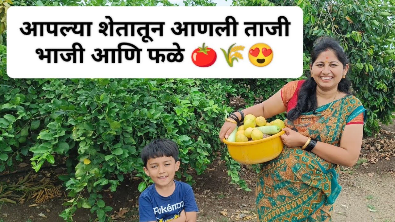 आपल्या शेतातून आणली ताजी भाजी आणि फळे 🍅😍 | Farm Fresh Veggies & Fruits🌾 #marathivlog #farm #village