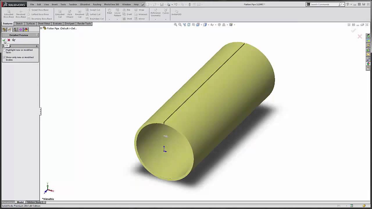 SOLIDWORKS — сглаживание труб с помощью вставных изгибов