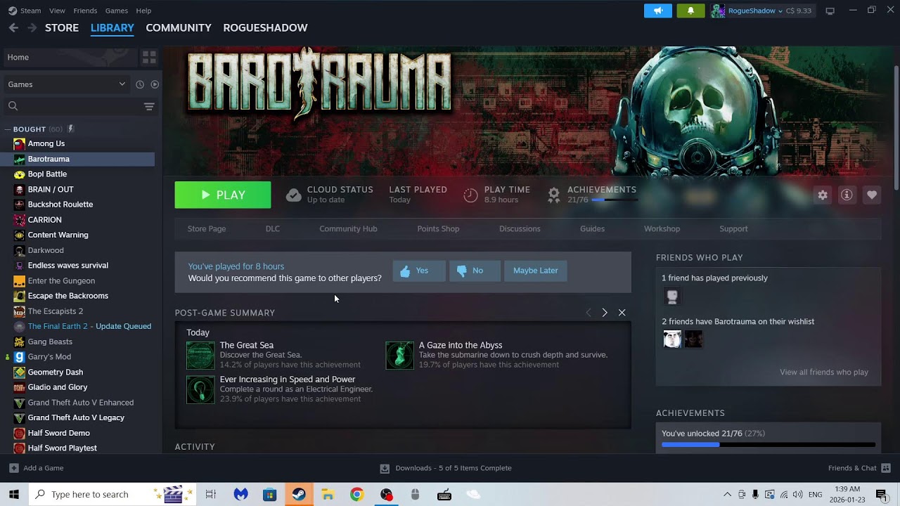 Barotrauma, but i sababtoge instead of being the one getting killed