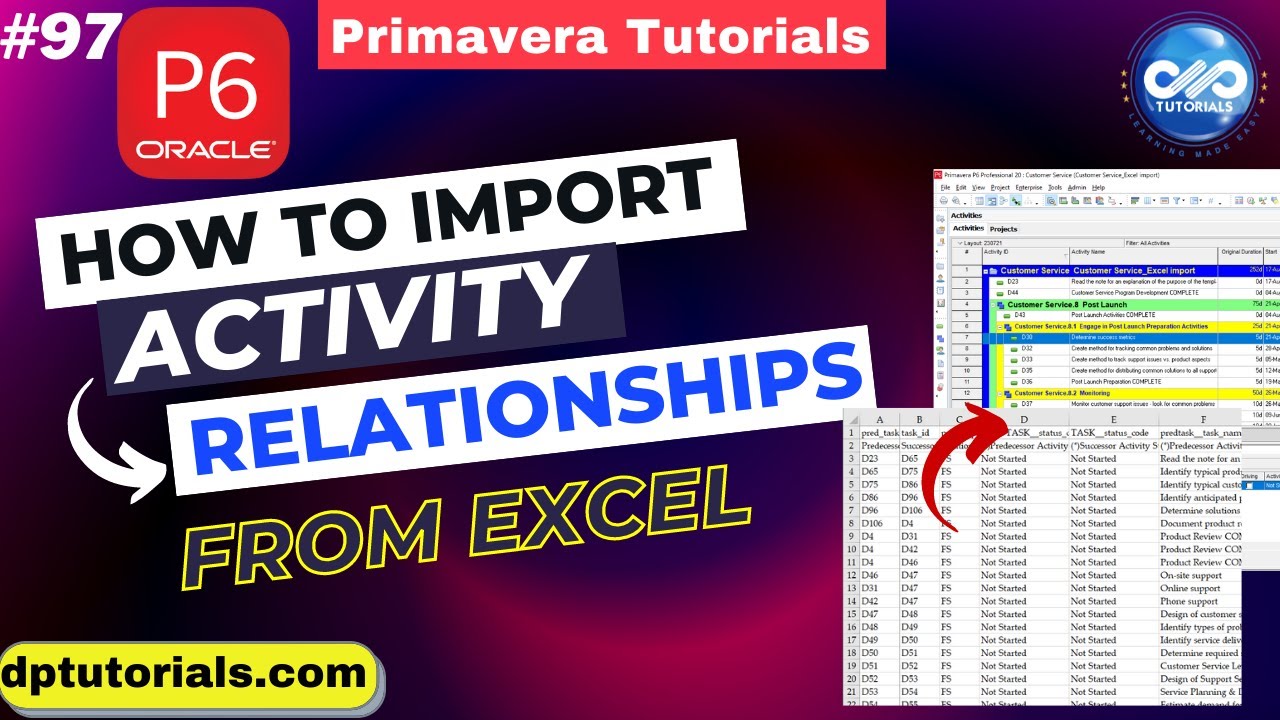 How to import relationships from Excel to P6 || Primavera Tutorials
