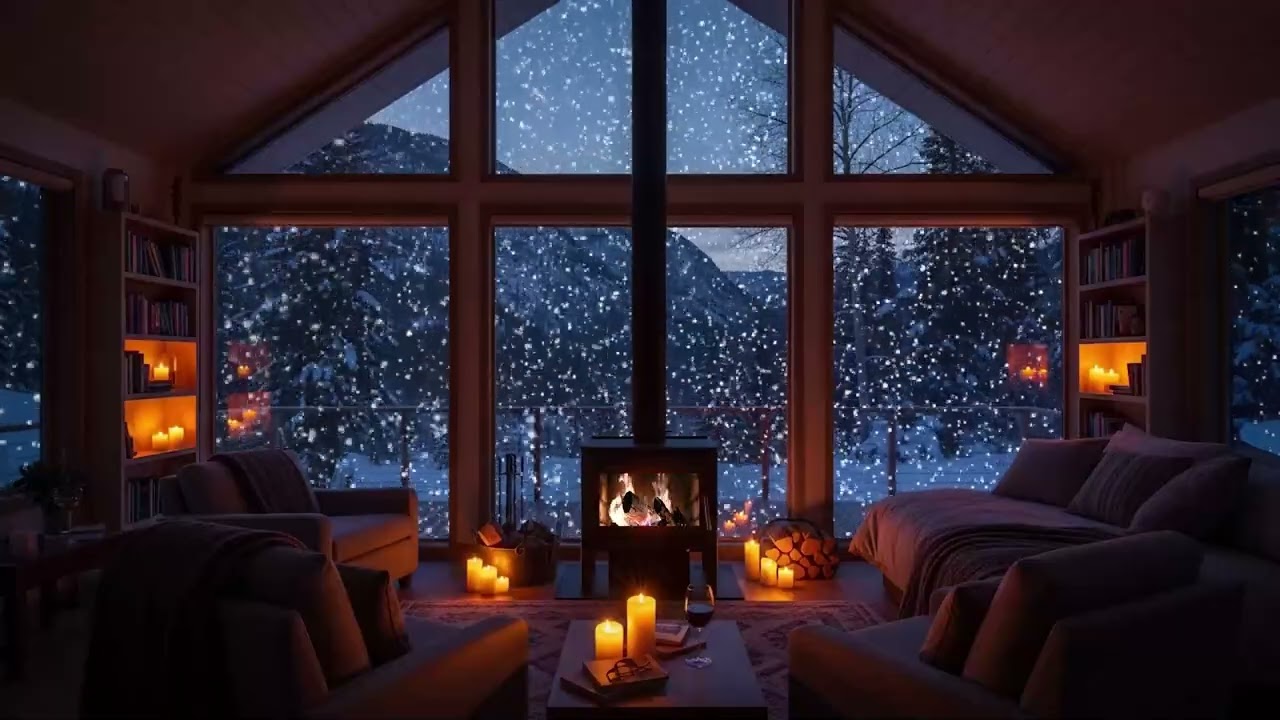 Winter Night Serenity ❄️ Snowfall & Cozy Fireplace Ambience for Deep Sleep 😴