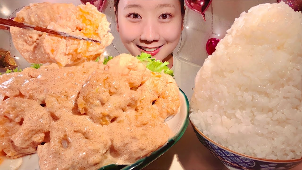 ASMR Креветки ментайко с майонезом【русские субтитры】【Mukbang/ Eating Sounds】