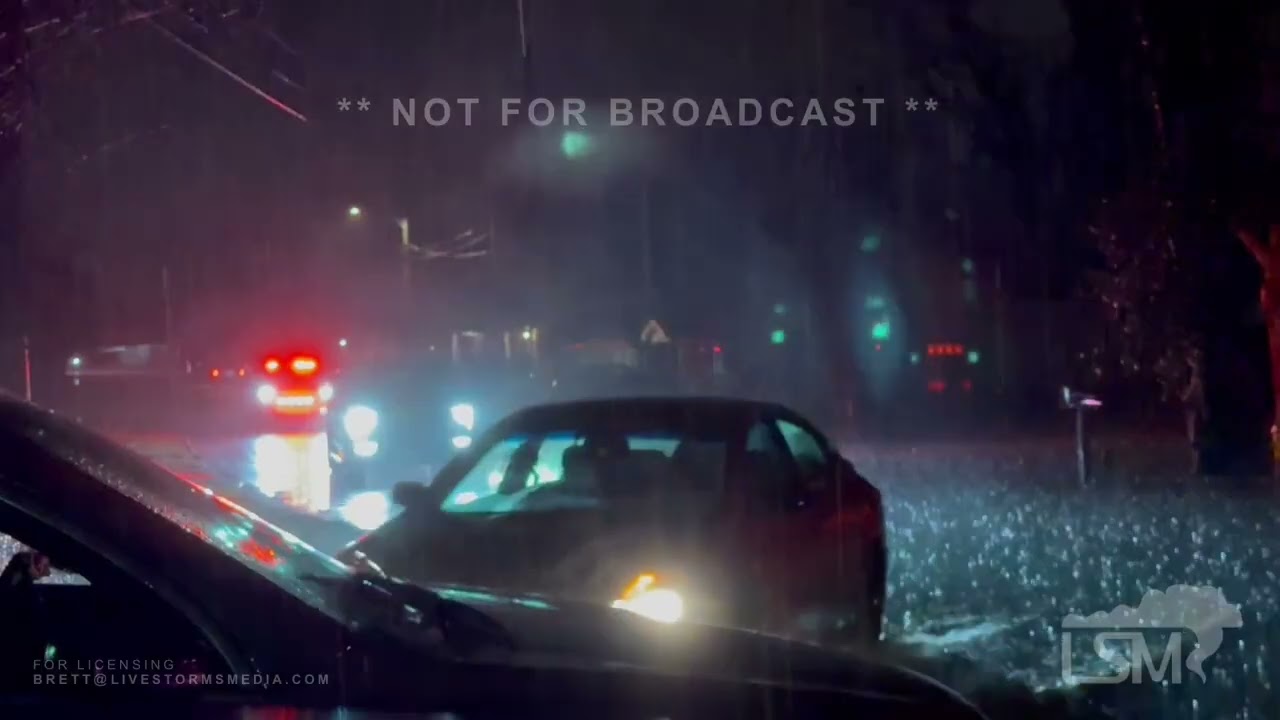 02-15-2025 Louisville, KY - Night Time Flash Flood, houses and cars submerged