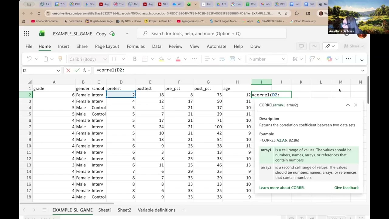 Computing correlation with Excel
