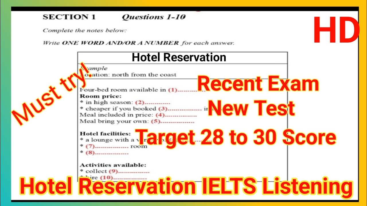 Hotel Reservation ielts listening | IELTS listening practice test 2022 with answers |Ielts listening