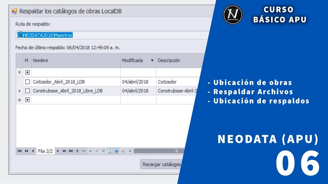Curso básico de APU con Neodata_Respaldar Archivos y obras