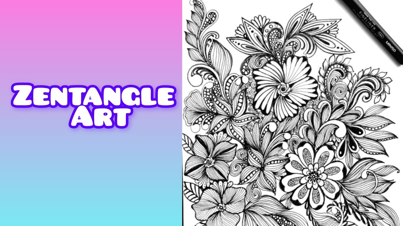 🌷🌿Zentangle Art Flowers and Vines  #art #arttutorial #stressrelief #aesthetic #howtodraw #artist
