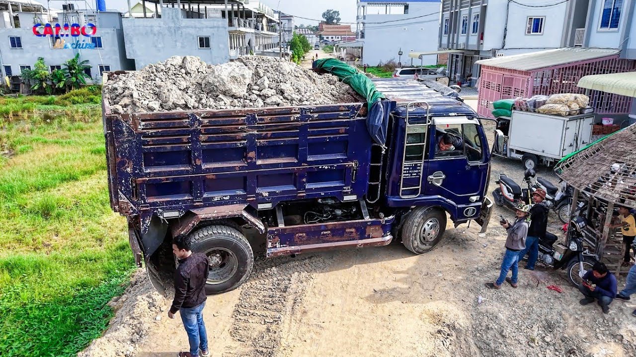 Nicely! Start Project Landfill By Best Driver 5Ton Trucks Unloading Soil &DOZER KOMATSU D31P Pushing