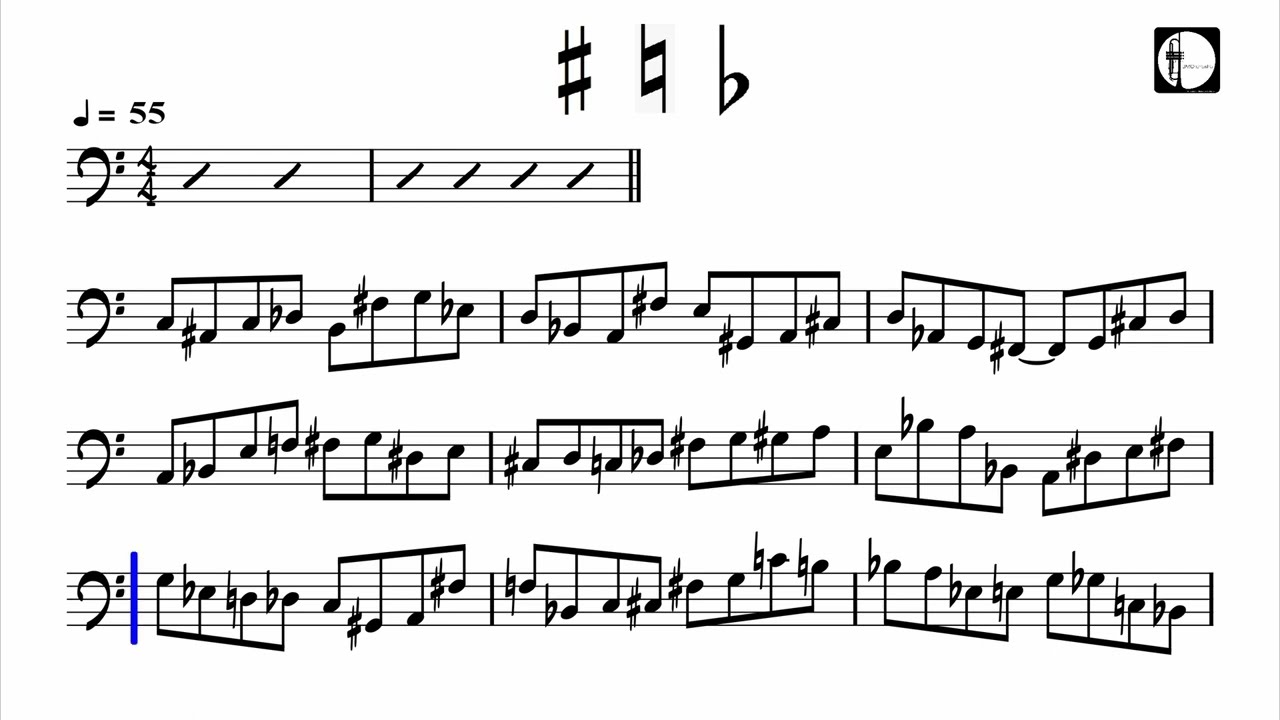 Sight Reading For Bass, Accidentals, Low Register, Eighth Notes, 55 BPM