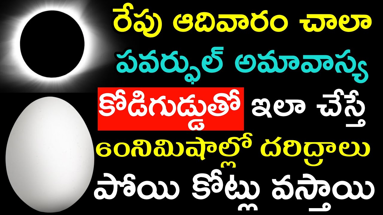 రేపు ఆదివారం చాలాపవర్ఫుల్ అమావాస్య కోడిగుడ్డుతో ఇలా చేస్తే 60నిమిషాల్లో దరిద్రాలుపోయి కోట్లు వస్తాయి