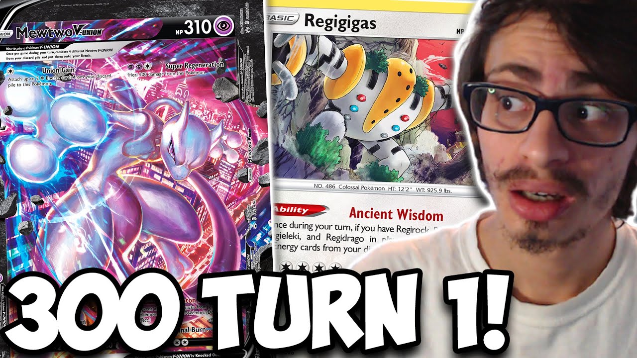 Turn 1 300 Damage! Broken Combo, Build Up Mewtwo V-Union In A Single Turn W/Regis! PTCGO