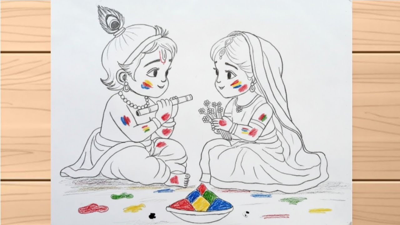 Radha Krishna Holi Drawing | happy Holi Drawing Easy | Holi Drawing 