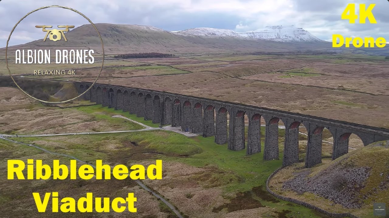 Snow capped Fells above Ribblehead Viaduct, Lancashire - DJI AIR3 4K 60fps