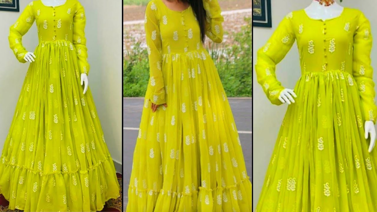 DIY Designer  Party wear ruffle long gown cutting stitching