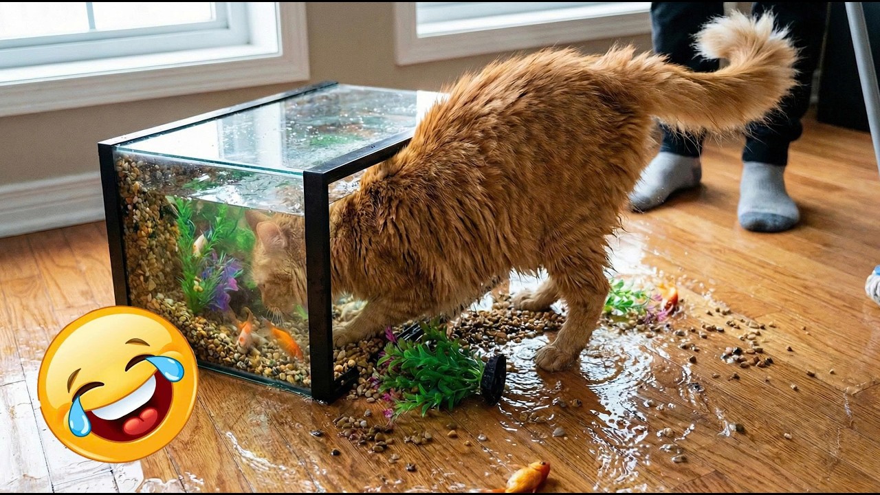 Best Funny Cat Videos 2026 - Cat Fishes in the Tank Drowns the Whole Floor