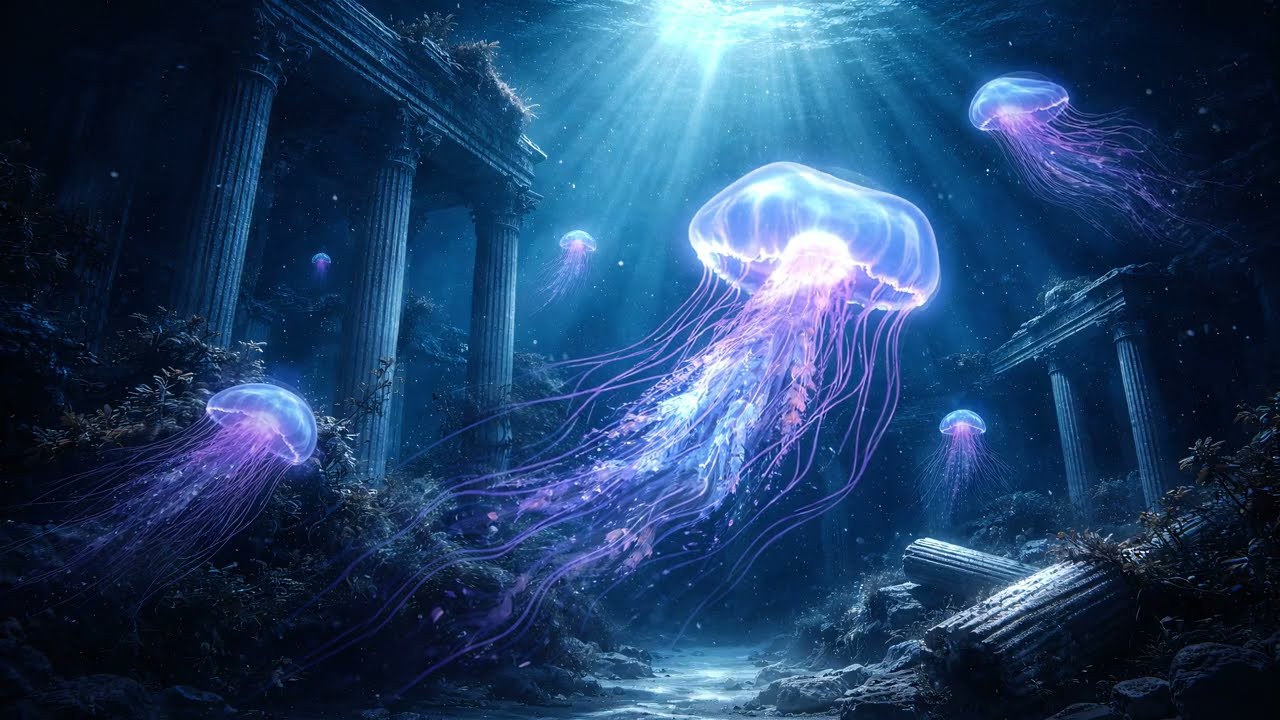 Epic Glowing Jellyfish World | 1 Hour 4K Ambience  🪼  DEEP OCEAN DREAMS 🌊 Glowing Deep Sea Ruins