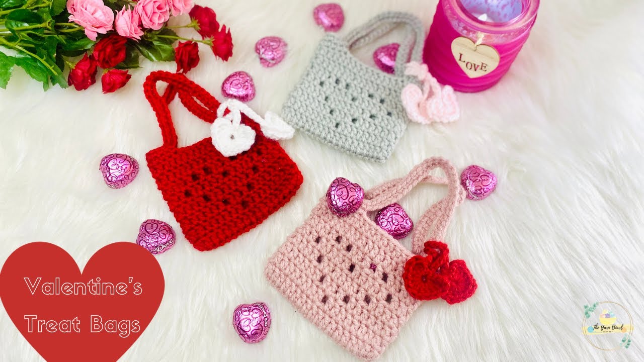 Mini Valentine Treat Bags | Crochet Treat Bags