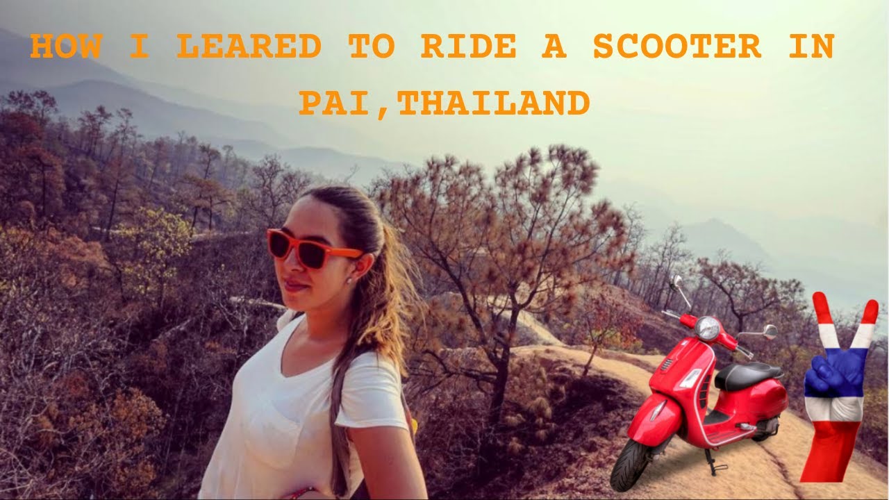 Learning to drive a scooter in Pai, Thailand
