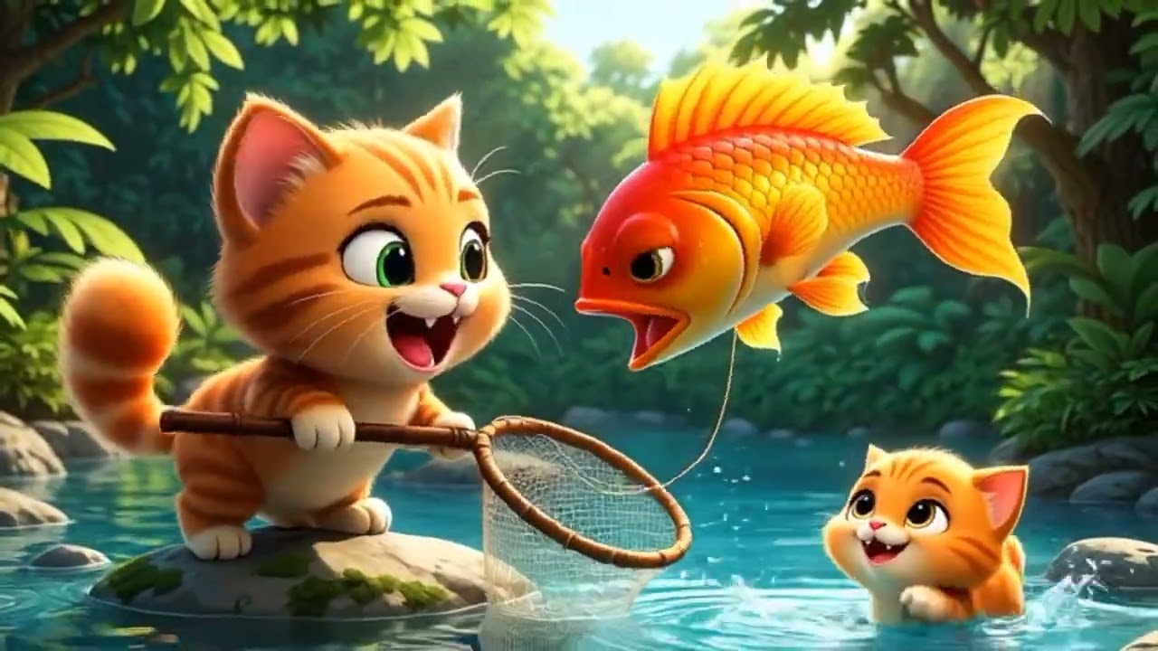 Cat fishing with baby cat (Adventure Story) 