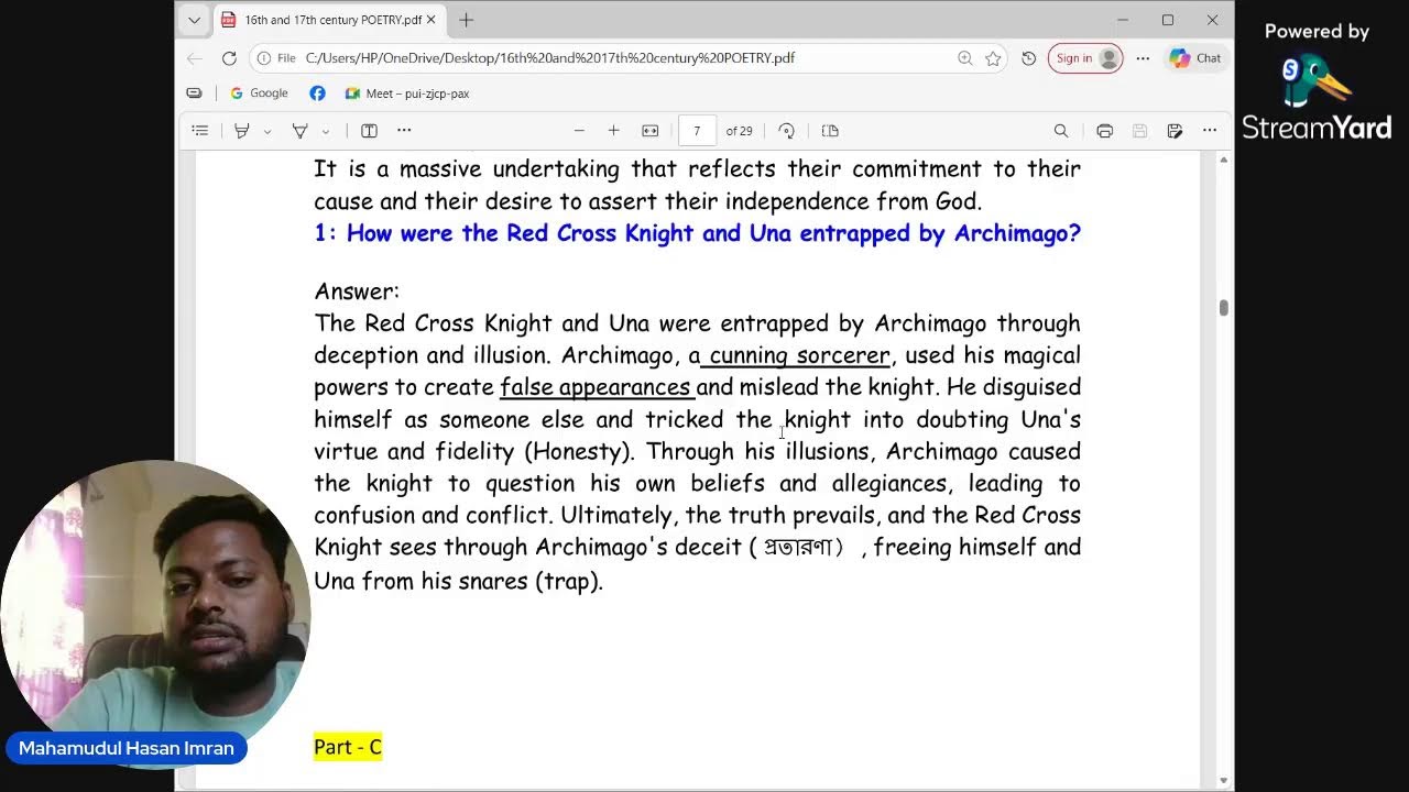 16th and 17th century Poetry important part-B