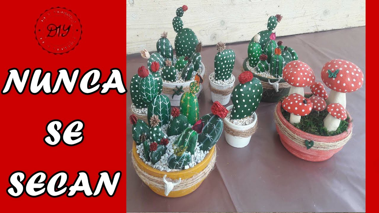 Como hacer CACTUS DE PIEDRAS PINTADAS - NOPALES DE PIEDRAS manualidad GRATIS!!!