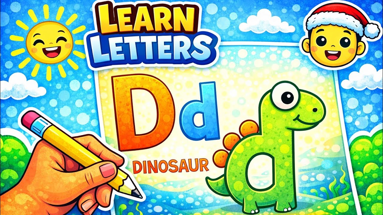 Friendly dinosaur teaches the letter D through fun, colors and joyful alphabet learning for kids 🦖🎨