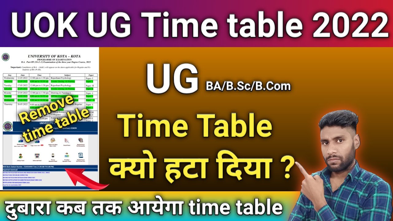 Kota University UG Exam Time Table Remove क्यो कर दिया | Time Table Download kaise kare | Time Table