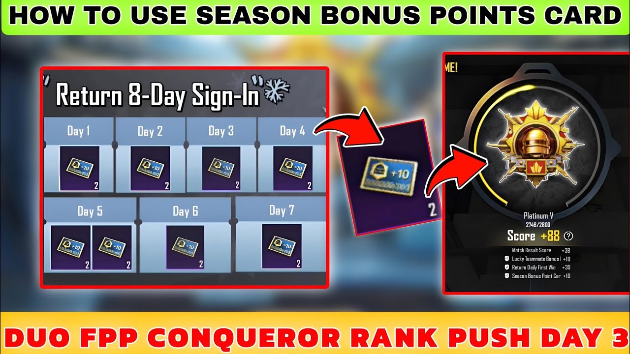 How to use season bonus card in Bgmi | duo fpp conqueror of the day 3 | #bgmimario #bgmi