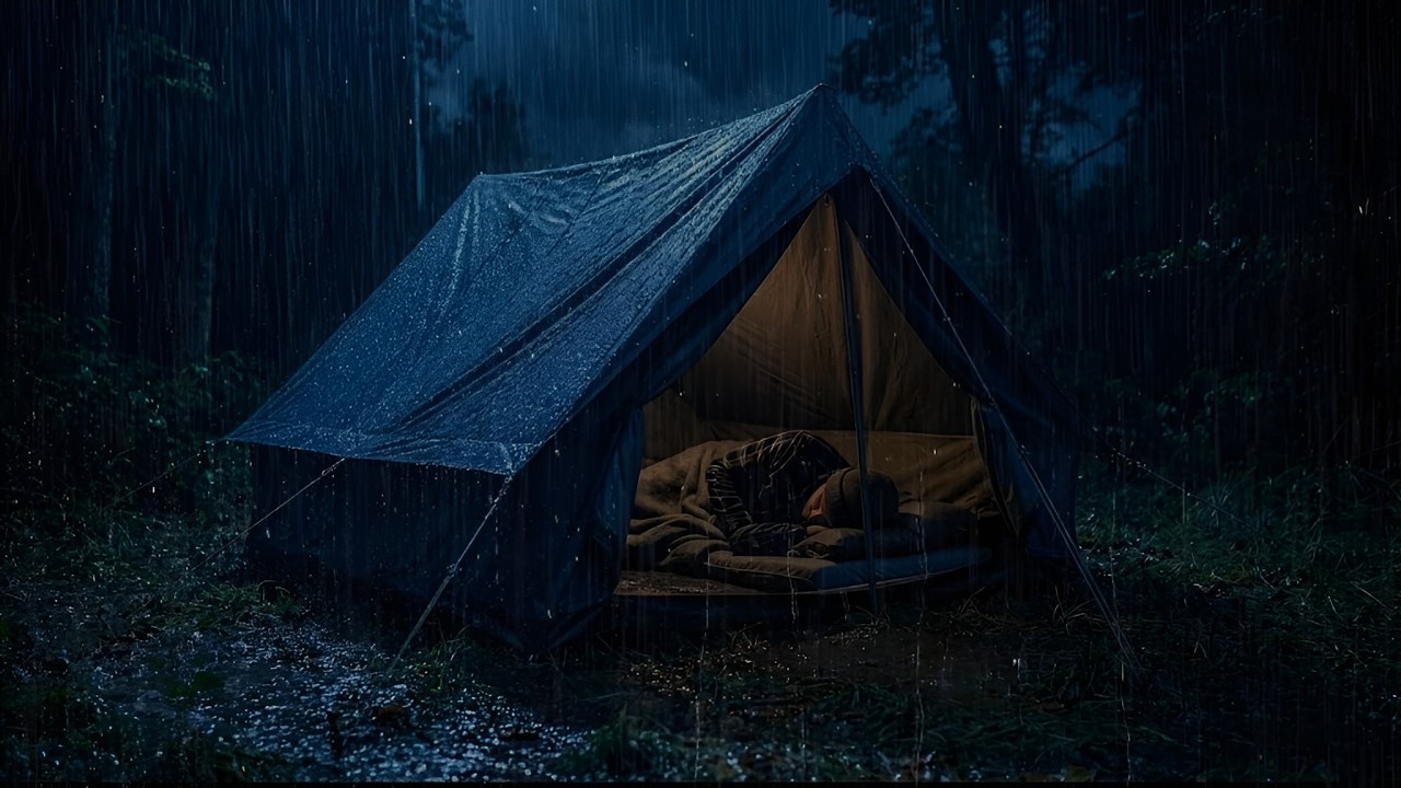 Extreme Rain Camping Alone – Cozy Forest Tent Overnight