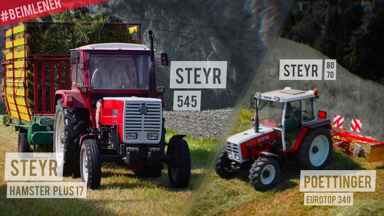 HEUERNTE mit 2 STEYR + Pöttinger Eurotop 340 & Steyr Hamster Plus 17 Ladewagen #beimlener #tirol