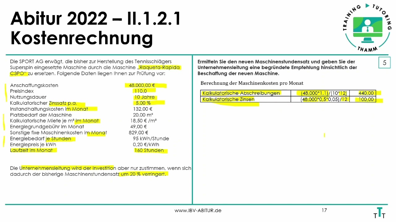 7. 2 - IBV Abitur 2022 Maschinenkosten (IBV & BWR FOS/ BOS Bayern)