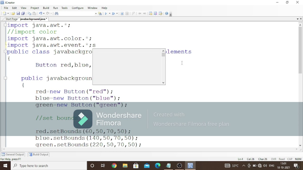 how to change background color in java awt,using jcreator.