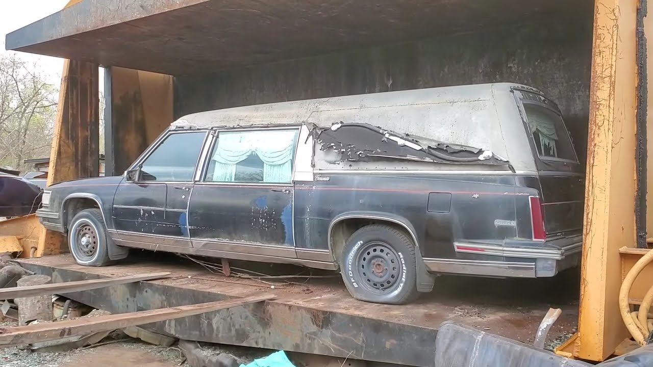 Car Crusher Crushing Cars 80 1988 cadillac deville eureka hearse