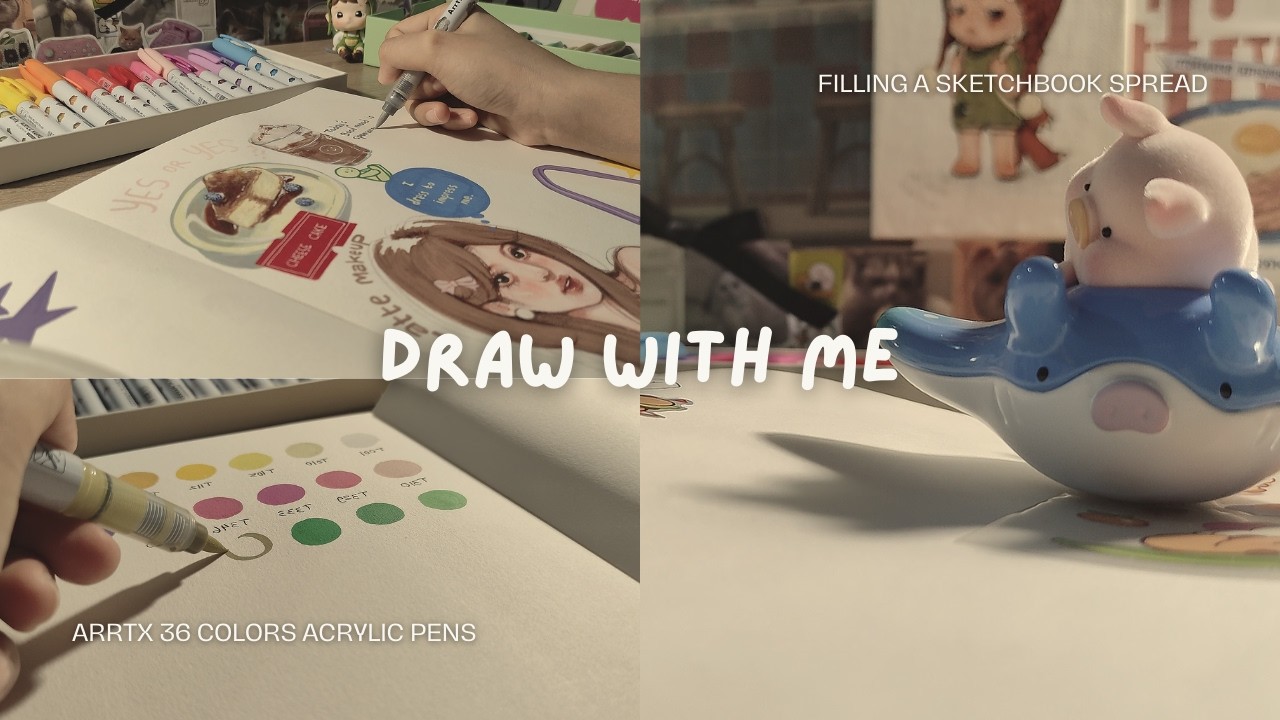 Draw with me! 🧀☕ trying out Arrtx 36 colors acrylic paint pens and sketchbook