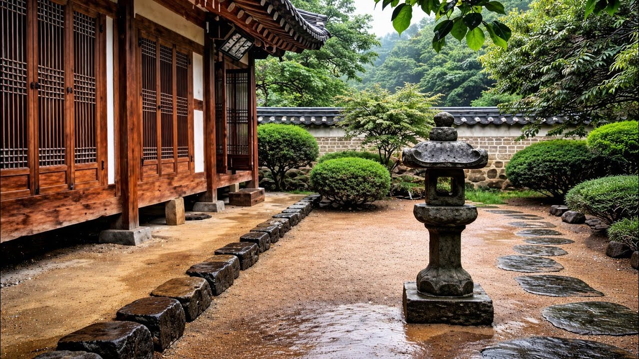 Banish your insomnia and fall asleep to the sound of gentle rain falling on the village road