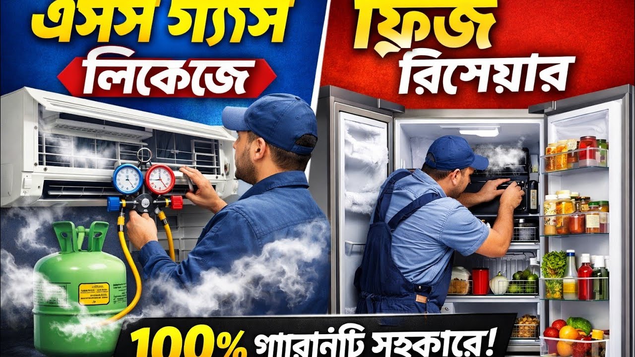 এসি গ্যাস লিকেজ চেকিং  | ফ্রিজ ভাইব্রেশন সমস্যা সমাধান | সম্পূর্ণ কুলিং সার্ভিস