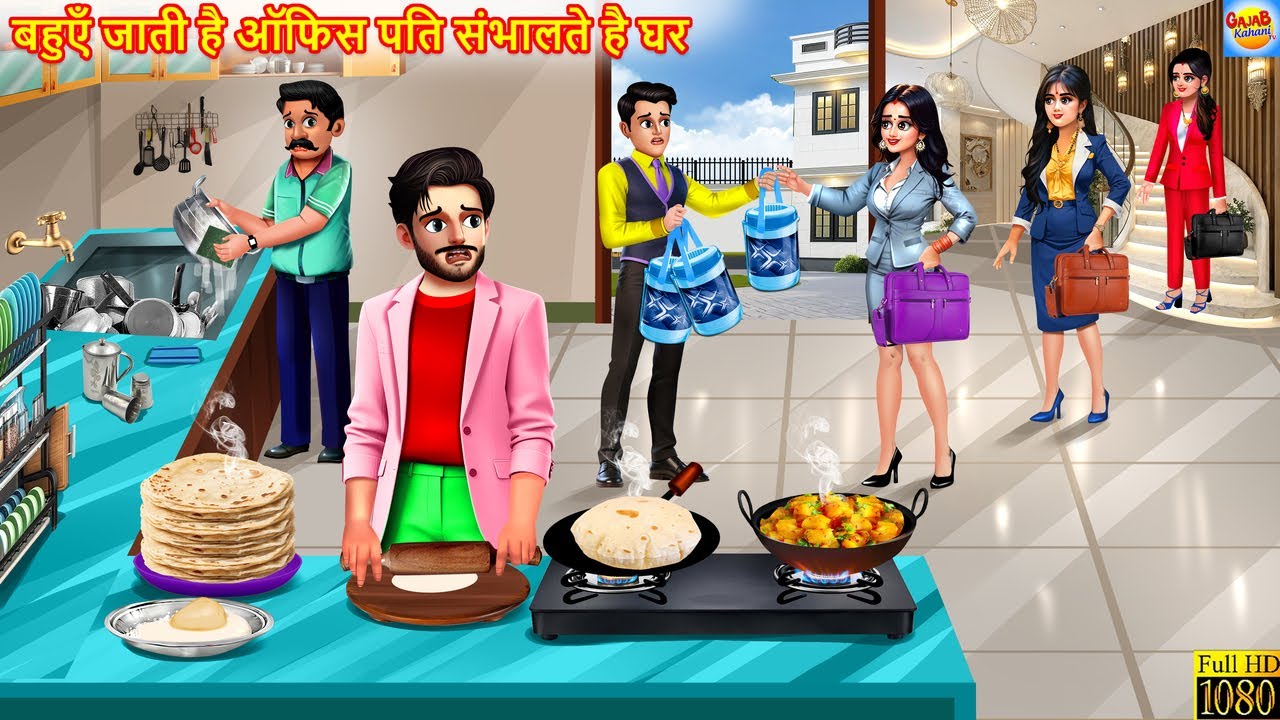 बहुएँ जाती है ऑफिस पति सभांलते है घर  | Hindi Cartoon | Saas Bahu | Hindi Kahaniyan | Moral Stories