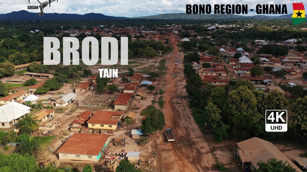 Brodi Tain Aerial View in the Bono Region of Ghana 4K